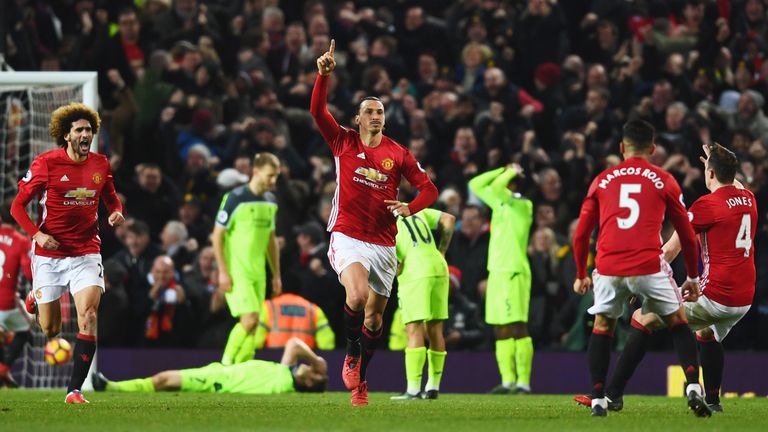 Zlatan Ibrahimovic of Manchester United his late equaliser against Liverpool