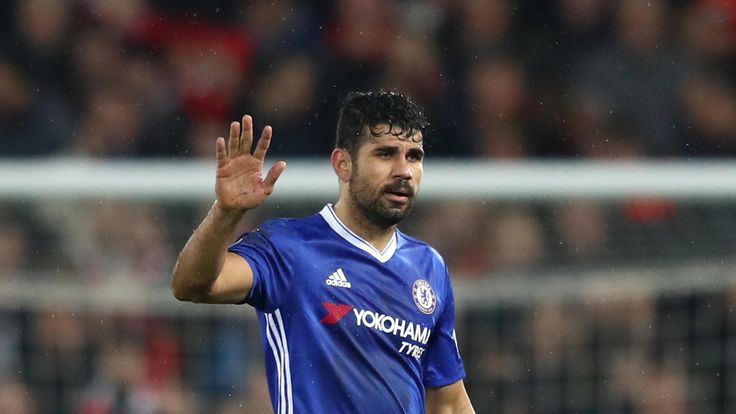 Diego Costa of Chelsea waves to fans after the Premier League match between Liverpool and Chelsea at Anfield on January 31