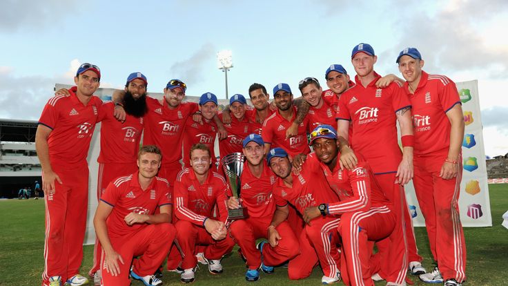 England celebrate after winning the ODI series against the West Indies in 2014