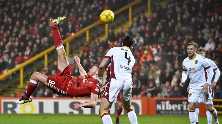 Adam Rooney hit a hat-trick but failed to score with this overhead kick