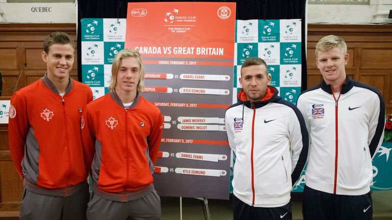 From left to right: Vasek Pospisil and Denis Shapovalov of Canada, Dan Evans and Kyle Edmund of Great Britain