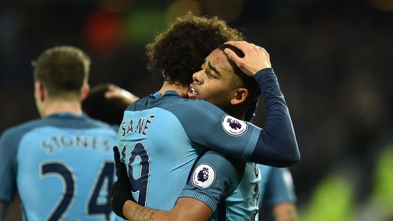 February 2017: Manchester City's Gabriel Jesus celebrates scoring his team's third goal against West Ham with Leroy Sane