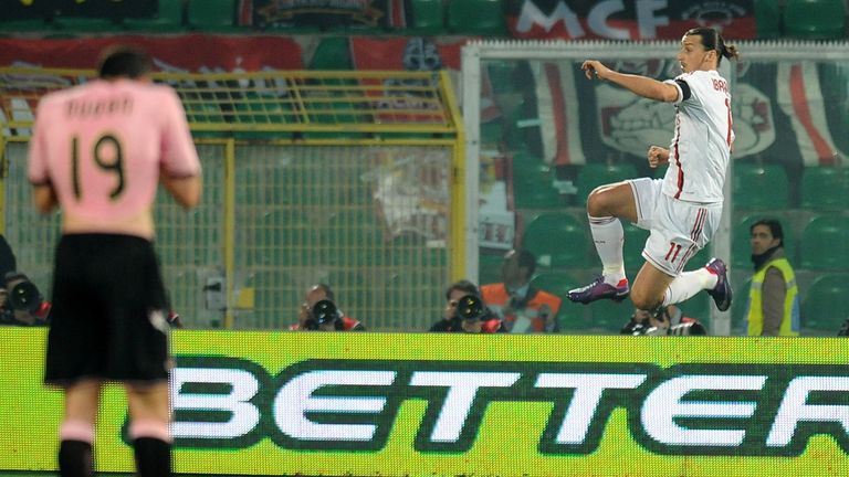 Zlatan Ibrahimovic (right) celebrates after scoring against Palermo