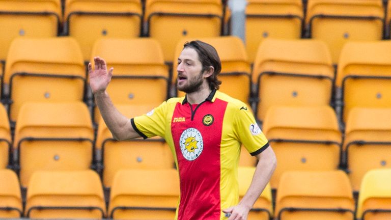 ST JOHNSTONE v PARTICK .  MCDIARMID PARK - PERTH .  Partick's Adam Barton celebrates scoring the opening goal