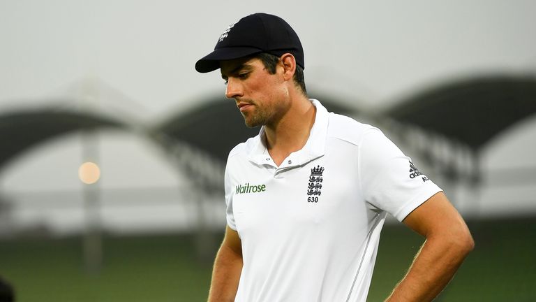 England captain Alastair Cook looks dejected after losing the second Test match against Bangladesh