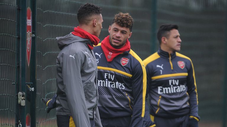 ST ALBANS, ENGLAND - FEBRUARY 10: of Arsenal during a training session at London Colney on February 10, 2017 in St Albans, Englan