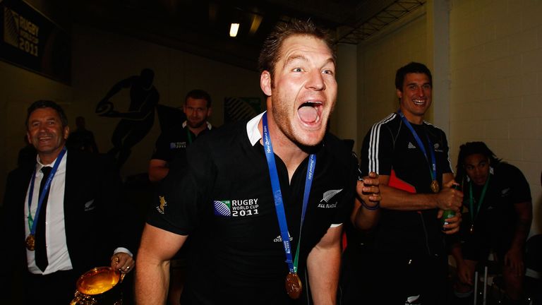 AUCKLAND, NEW ZEALAND - OCTOBER 23:  Ali Williams of the All Blacks celebrates victory after the 2011 IRB Rugby World Cup Final match between France and Ne