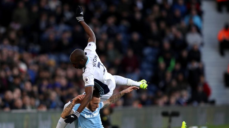 Allan Nyom and Marko Arnautovic collide 