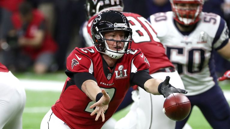 Matt Ryan #2 of the Atlanta Falcons hands the ball off during the first quarter of Super Bowl 51 against the New England Patriots