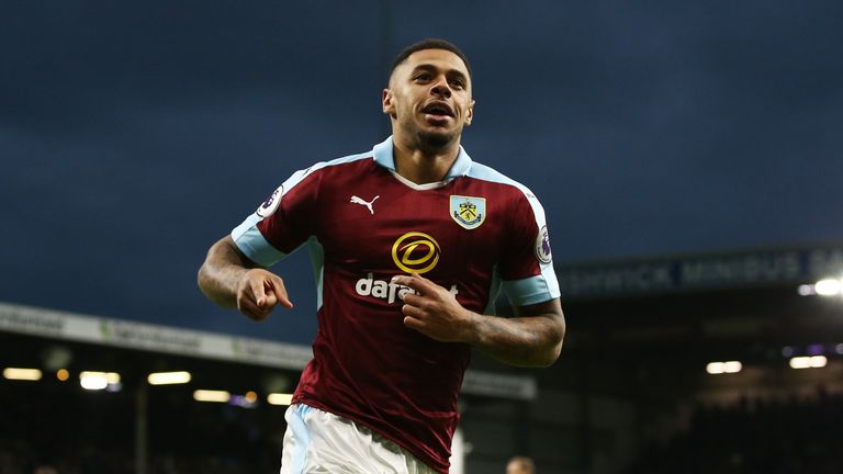 Andre Gray of Burnley celeberates scoring his team's second goal during the Premier League match between Burnley and Sunderland