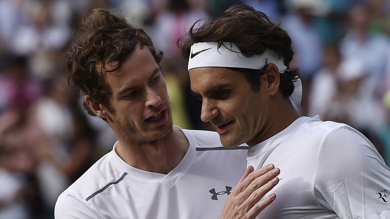 Andy Murray and Roger Federer after their Wimbledon semi-final in 2015