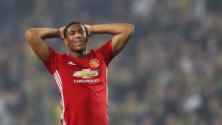 ISTANBUL, TURKEY - NOVEMBER 03:  Anthony Martial of Manchester United reacts during the UEFA Europa League Group A match between Fenerbahce SK and Manchest