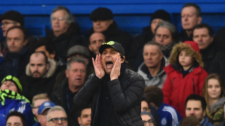 Chelsea's Italian head coach Antonio Conte gestures on the touchline during the English Premier League football match between Chelsea and Swansea at Stamfo