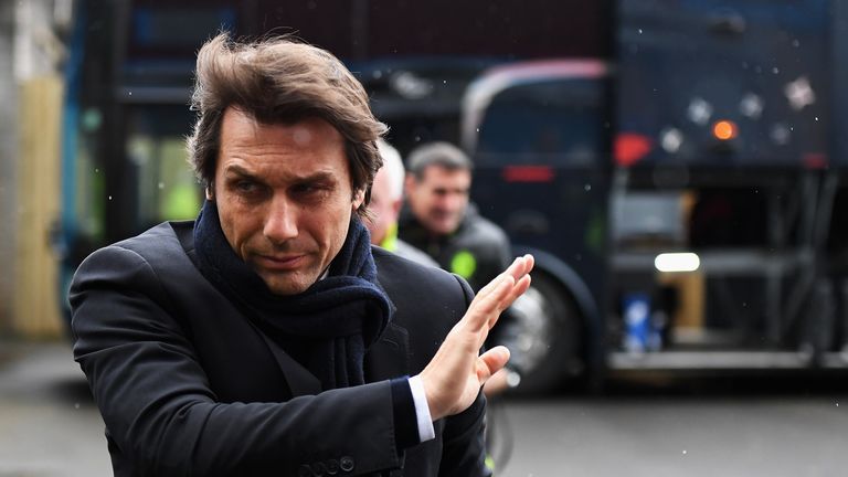 BURNLEY, ENGLAND - FEBRUARY 12:  Antonio Conte, Manager of Chelsea arrives prior to Premier League match between Burnley and Chelsea at Turf Moor on Februa