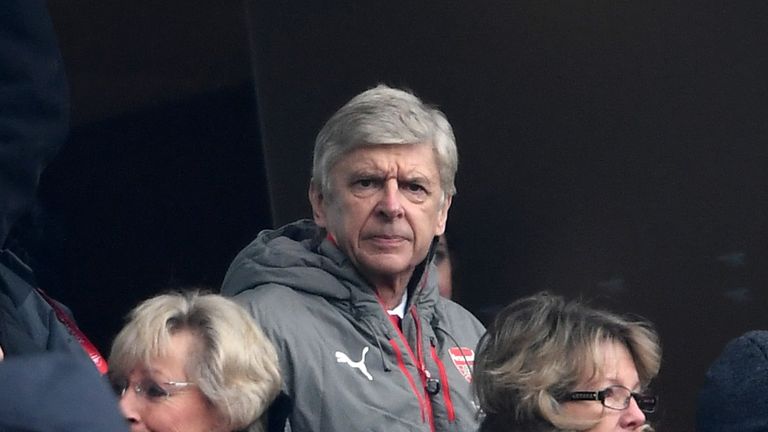 Arsene Wenger watches Arsenal's home clash with Hull City from the stands