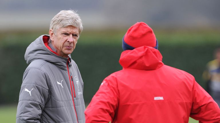 Arsene Wenger during a training session at London Colney on February 19