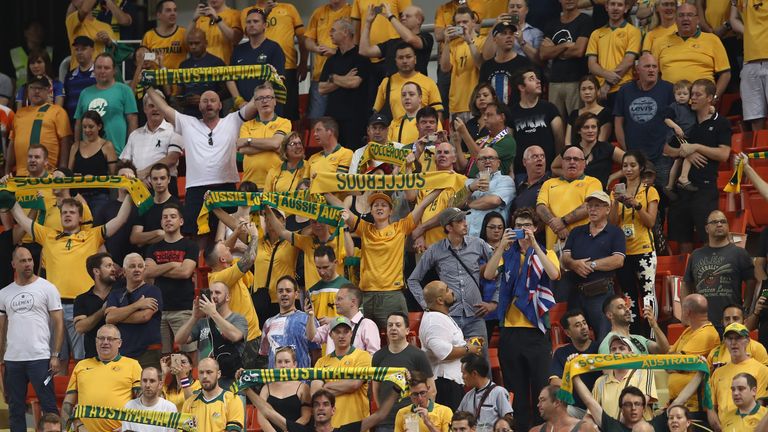 Australia Socceroos supporters cheer during the 2018 FIFA World Cup Qualifier match against Thailand
