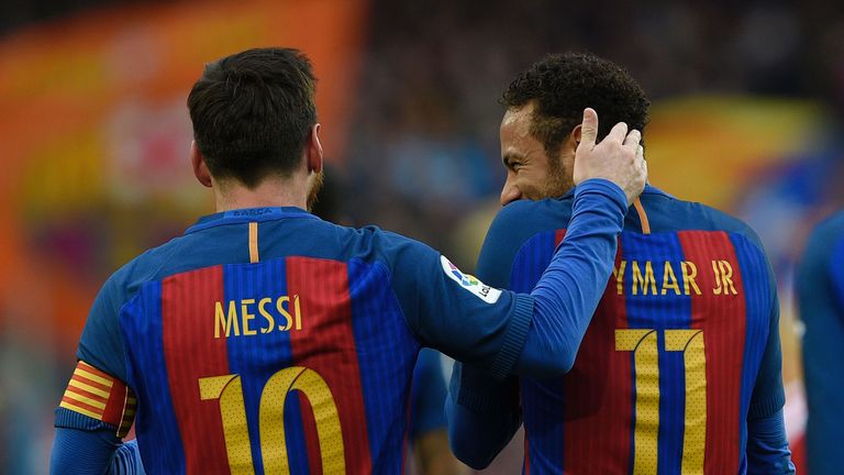 Lionel Messi and Neymar celebrate
