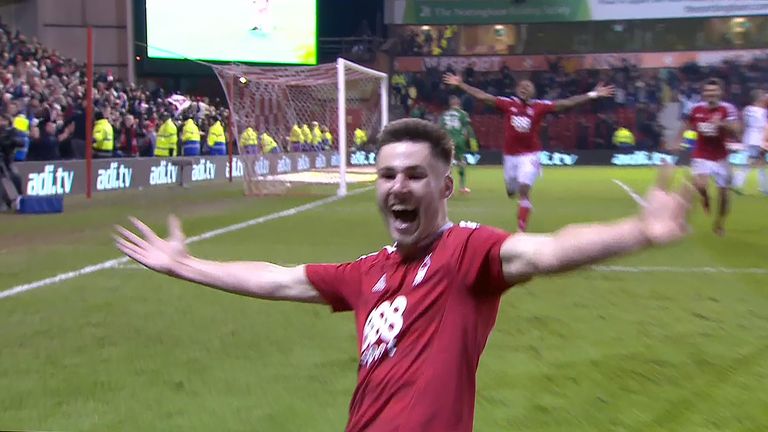 Ben Brereton celebrates his injury time winner against Aston Villa
