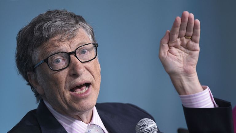 Microsoft co-founder and philanthropist Bill Gates speaks on financial development during the annual International Monetary Fund, World Bank Spring Meeting