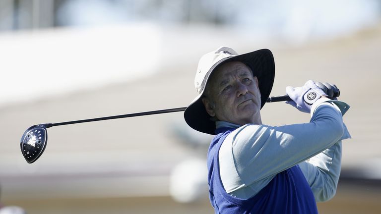 PEBBLE BEACH, CA - FEBRUARY 10:  Comedian Bill Murray tees off on the 1st hole during the 3M Celebrity Challenge prior to the AT&T Pebble Beach National Pr