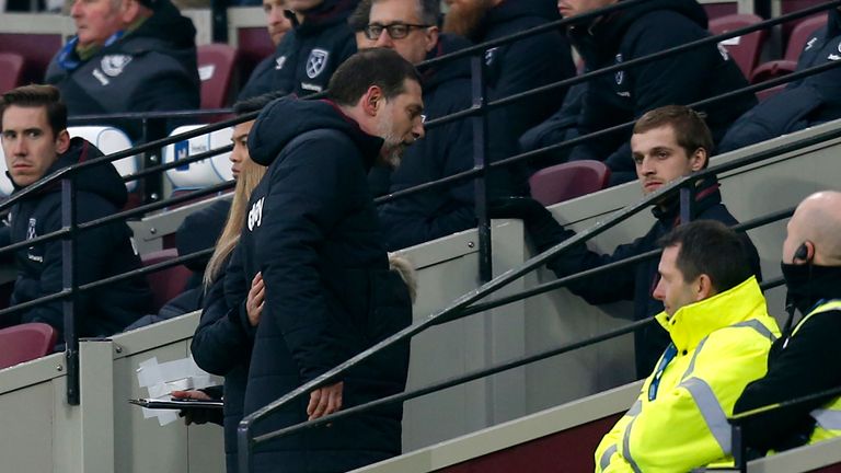 West Ham United's Croatian manager Slaven Bilic is escorted down the tunnel during the English Premier League football match between West Ham United and We