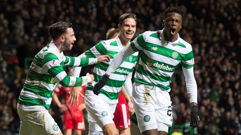 Celtic's Dedryck Boyata (right) celebrates his goal
