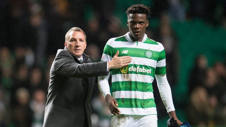 Celtic manager Brendan Rodgers (left) with Dedryck Boyata