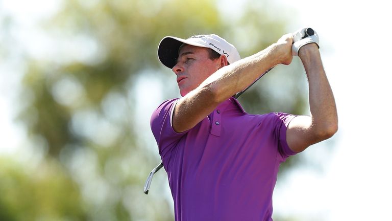 PERTH, AUSTRALIA - FEBRUARY 19: Brett Rumford of Australia plays his tee shot on the third hole during round four of the ISPS HANDA World Super 6 Perth at 