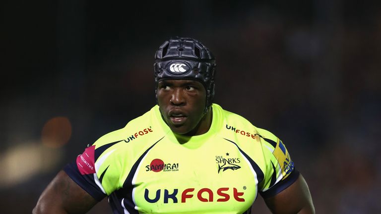 BATH, ENGLAND - OCTOBER 07 2016:  Brian Mujati of Sale looks on during the Aviva Premiership match between Bath Rugby and Sale Sharks at the Rec