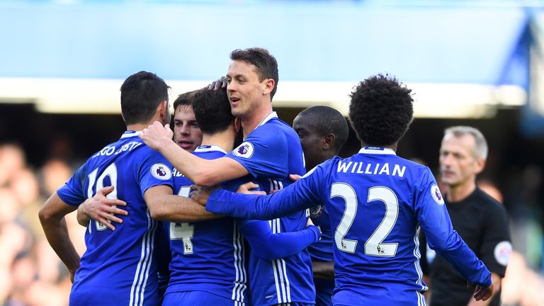 LONDON, ENGLAND - FEBRUARY 04:  Cesc Fabregas of Chelsea reacts after scoring his team's third goal during the Premier League match between Chelsea and Ars