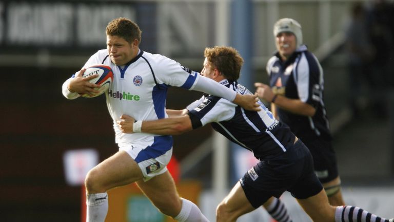 BRISTOL, UNITED KINGDOM - OCTOBER 01:  Chris Brooker of Bath runs through the Bristol defence during the EDF Energy Anglo Welsh Cup match between Bristol a