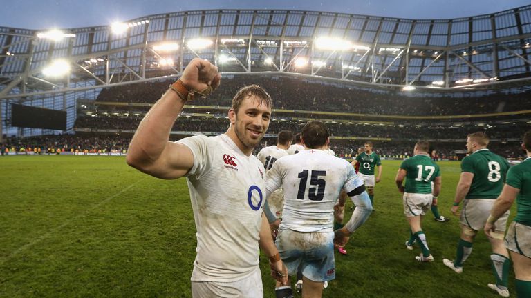 DUBLIN, IRELAND - FEBRUARY 10 2013: Chris Robshaw, the England captain celebrates after their victory over Ireland during the RBS Six Nations