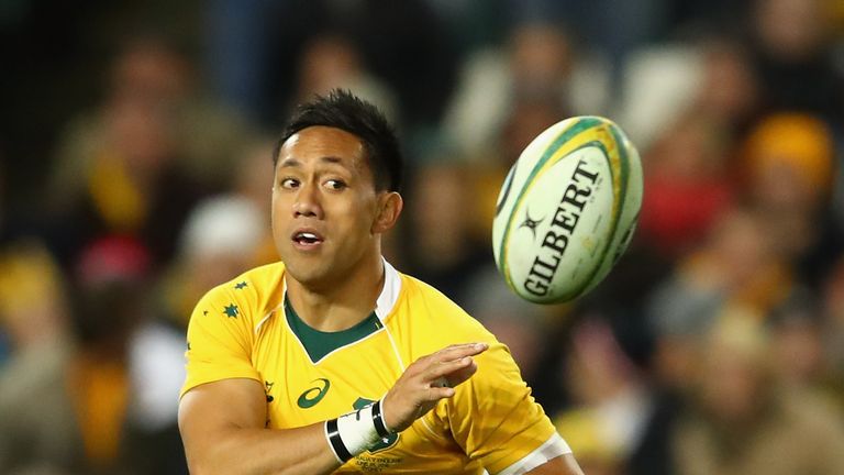 SYDNEY, AUSTRALIA - JUNE 25: Christian Leali'ifano of the Wallabies passes during the International Test match between the Australian Wallabies and England