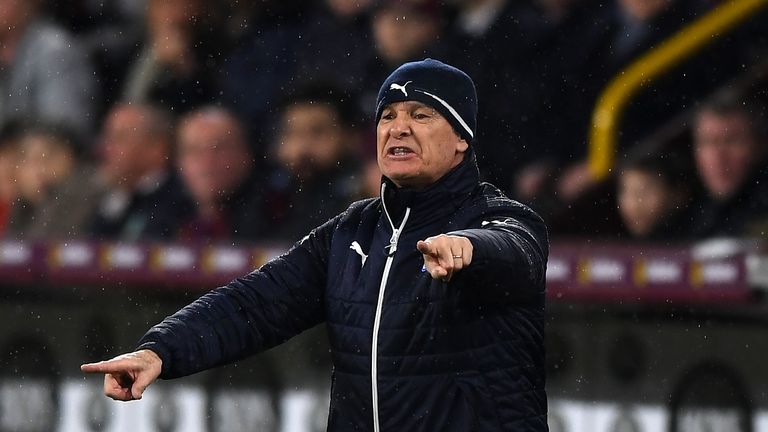 BURNLEY, ENGLAND - JANUARY 31: Claudio Ranieri, Manager of Leicester City gives instruction during the Premier League match between Burnley and Leicester C