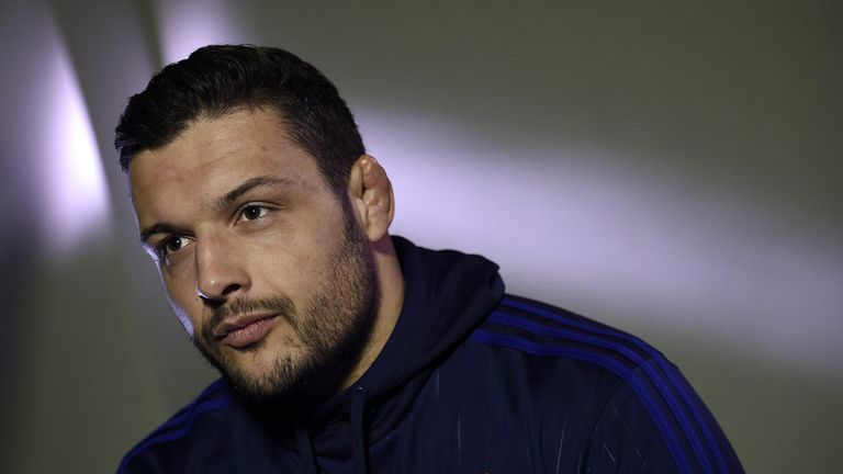 France's national Rugby union team N?8 Damien Chouly poses before a press conference on February 12, 2015 in Marcoussis, south of Paris. France will play I