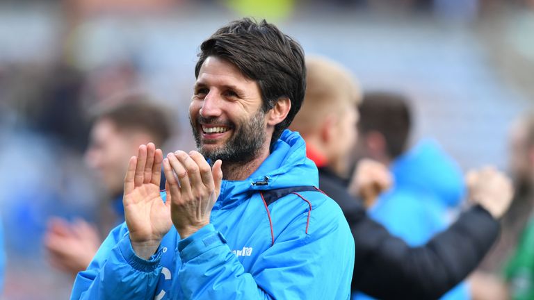 Lincoln City's English manager Danny Cowley reacts after winning the English FA Cup fifth round football match between Lincoln City and Burnley at Turf moo