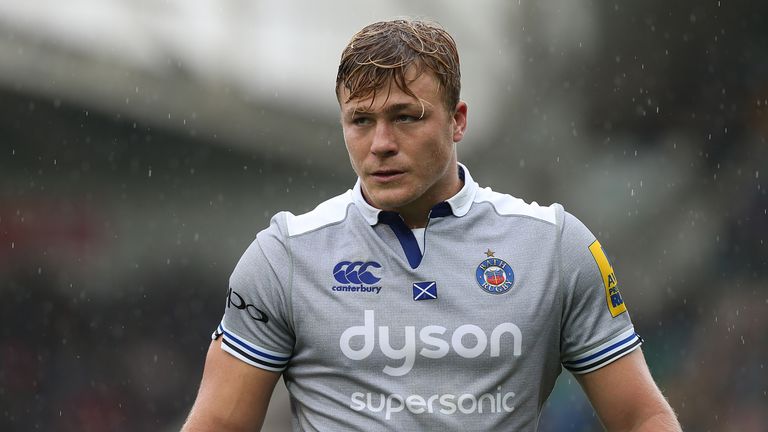 NORTHAMPTON, ENGLAND - SEPTEMBER 03 2016:  David Denton of Bath in action during the Aviva Premiership match between Northampton Saints and Bath