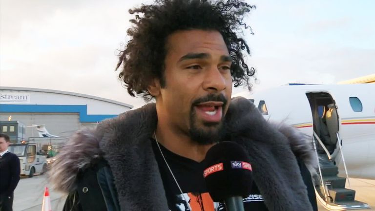 David Haye lands at Luton Airport ahead of his heavyweight fight with Tony Bellew