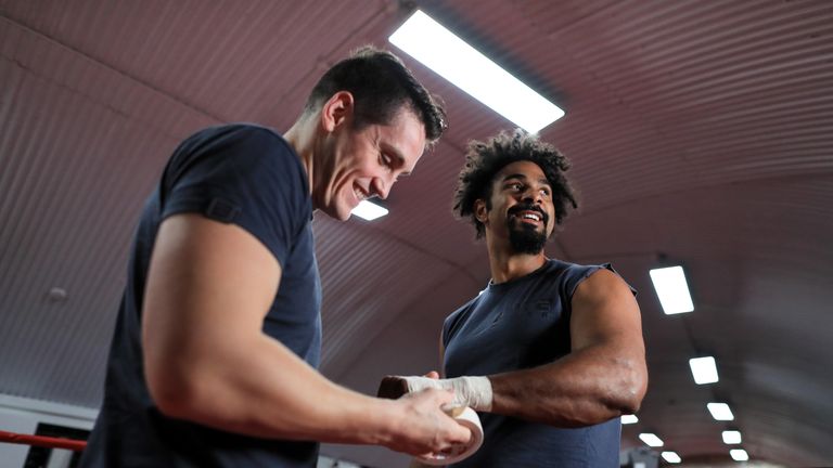 David Haye works out with trainer Shane McGuigan