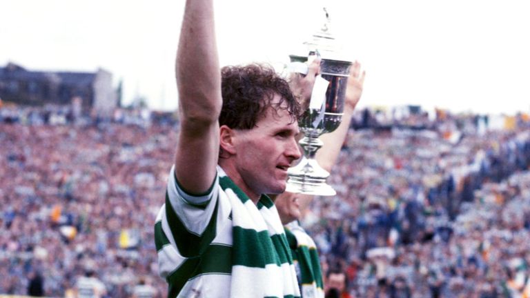 Davie Provan celebrates Celtic's Scottish Cup success in 1985