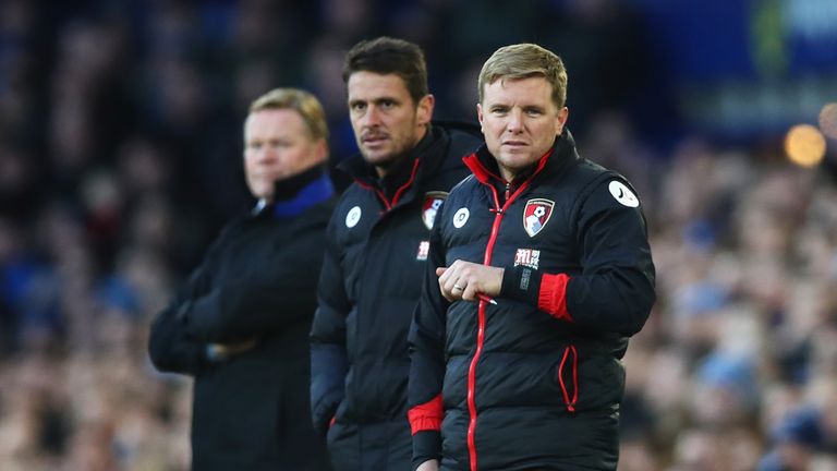 Bournemouth (R) looks on during the Premier League match between Everton and AFC Bournemouth a