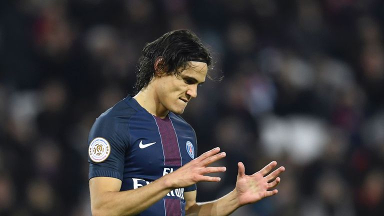 Paris Saint-Germain's Uruguayan forward Edinson Cavani reacts during the French L1 football match between Paris Saint-Germain (PSG) and Toulouse on Februar