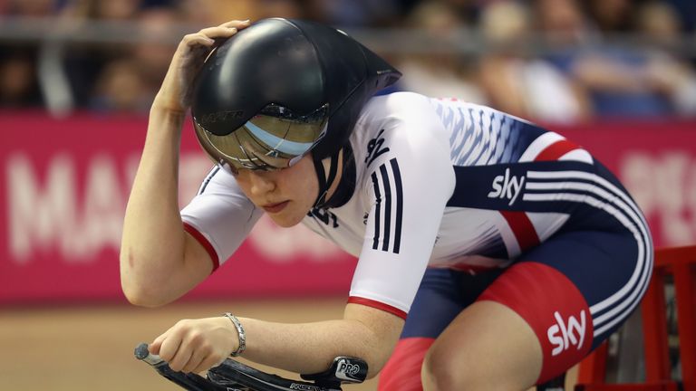GLASGOW, SCOTLAND - NOVEMBER 05:  Emily Nelson of Great Britain prepares for the Women's Individual Pursuit (Class 1) during day two of the UCI Track Cycli