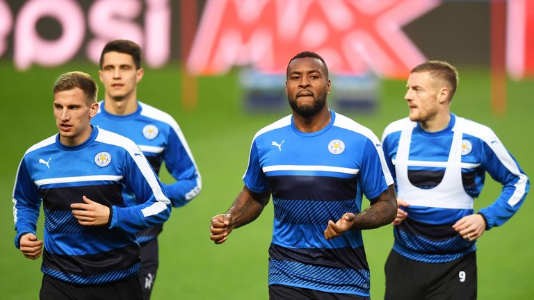 Leicester City players train ahead of the Champions League round-of-16, first leg match against Sevilla