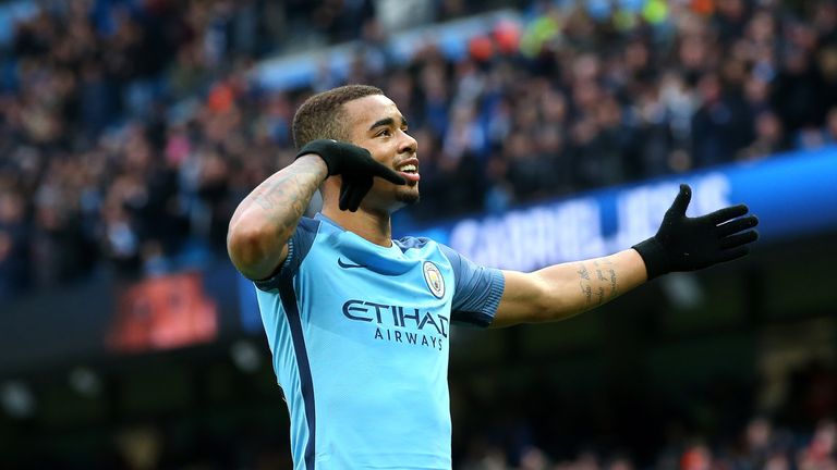 Gabriel Jesus of Manchester City celebrates 