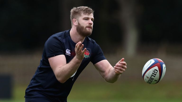 BAGSHOT, ENGLAND - NOVEMBER 24:  George Kruis passes the ball during the England training session held at Pennyhill Park on November 24, 2016 in Bagshot, E