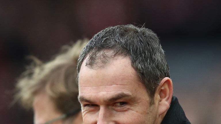 LIVERPOOL, ENGLAND - JANUARY 21:  Paul Clement, Manager of Swansea City looks on during the Premier League match between Liverpool and Swansea City at Anfi