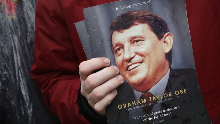 WATFORD, ENGLAND - FEBRUARY 01: A person holds an order of service for the Former England football manager Graham Taylor ahead of his funeral at St Mary's 