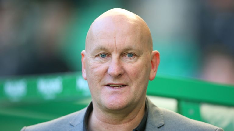 GLASGOW, SCOTLAND - MARCH 06:  Morton manager Jim Duffy looks on during the William Hill Scottish Cup Quarter Final match between Celtic and Greenock Morto